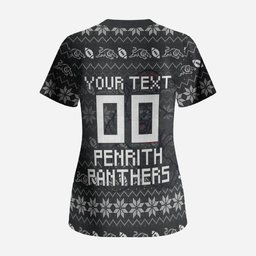 Personalized Penrith Panthers Christmas Scrub Top Australian Rugby Fans - Pixelated Ugly Xmas Pattern Mascot Santa