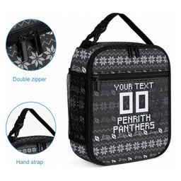Personalized Penrith Panthers Christmas Lunch Bag Australian Rugby Fans - Pixelated Ugly Xmas Pattern Mascot Santa