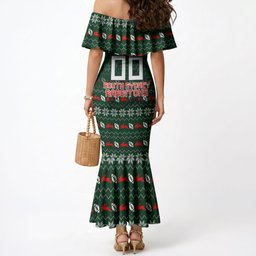 Personalized South Sydney Rabbitohs Christmas Mermaid Dress Australian Rugby Fans - Pixelated Ugly Xmas Pattern Mascot Santa