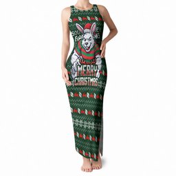 Personalized South Sydney Rabbitohs Christmas Tank Maxi Dress Australian Rugby Fans - Pixelated Ugly Xmas Pattern Mascot Santa
