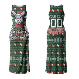 Personalized South Sydney Rabbitohs Christmas Couples Matching Tank Maxi Dress and Hawaiian Shirt Australian Rugby Fans - Pixelated Ugly Xmas Pattern Mascot Santa