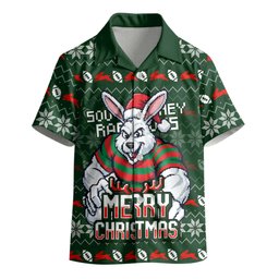 Personalized South Sydney Rabbitohs Christmas Kid Hawaiian Shirt Australian Rugby Fans - Pixelated Ugly Xmas Pattern Mascot Santa