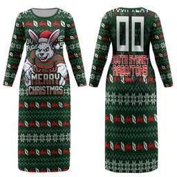Personalized South Sydney Rabbitohs Christmas Family Matching Long Sleeve Bodycon Dress and Hawaiian Shirt Australian Rugby Fans - Pixelated Ugly Xmas Pattern Mascot Santa