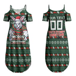 Personalized South Sydney Rabbitohs Christmas Family Matching Summer Maxi Dress and Hawaiian Shirt Australian Rugby Fans - Pixelated Ugly Xmas Pattern Mascot Santa