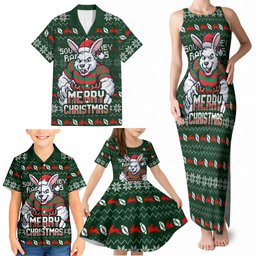 Personalized South Sydney Rabbitohs Christmas Family Matching Tank Maxi Dress and Hawaiian Shirt Australian Rugby Fans - Pixelated Ugly Xmas Pattern Mascot Santa