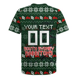 Personalized South Sydney Rabbitohs Christmas Rugby Jersey Australian Rugby Fans - Pixelated Ugly Xmas Pattern Mascot Santa