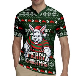 Personalized South Sydney Rabbitohs Christmas Rugby Jersey Australian Rugby Fans - Pixelated Ugly Xmas Pattern Mascot Santa