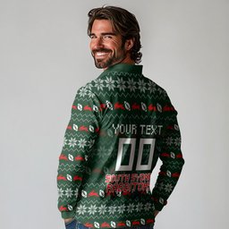 Personalized South Sydney Rabbitohs Christmas Long Sleeve Polo Shirt Australian Rugby Fans - Pixelated Ugly Xmas Pattern Mascot Santa