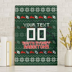 Personalized South Sydney Rabbitohs Christmas Canvas Wall Art Australian Rugby Fans - Pixelated Ugly Xmas Pattern Mascot Santa