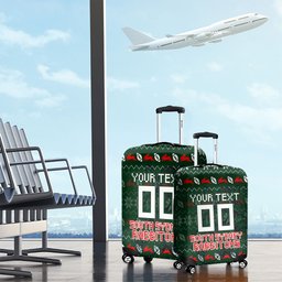 Personalized South Sydney Rabbitohs Christmas Luggage Cover Australian Rugby Fans - Pixelated Ugly Xmas Pattern Mascot Santa
