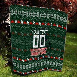 Personalized South Sydney Rabbitohs Christmas Quilt Australian Rugby Fans - Pixelated Ugly Xmas Pattern Mascot Santa