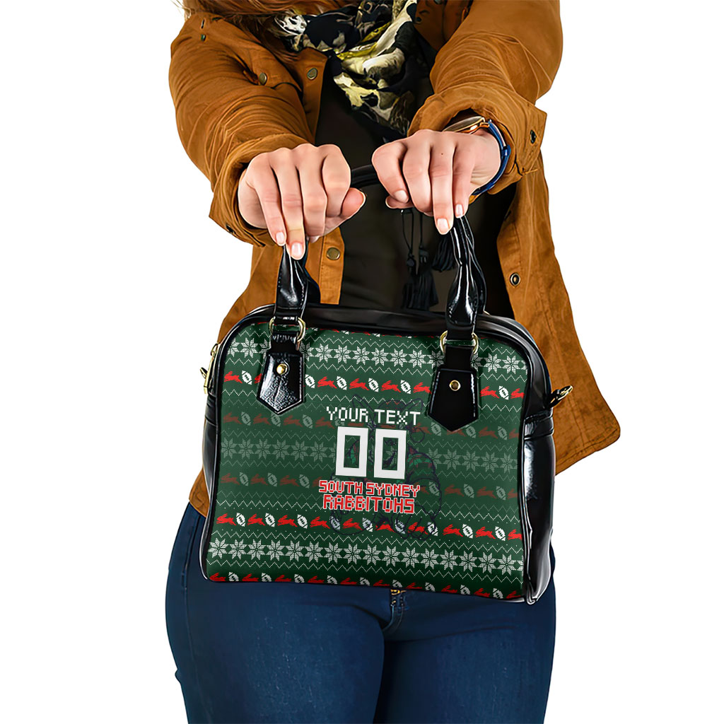 Personalized South Sydney Rabbitohs Christmas Shoulder Handbag Australian Rugby Fans - Pixelated Ugly Xmas Pattern Mascot Santa