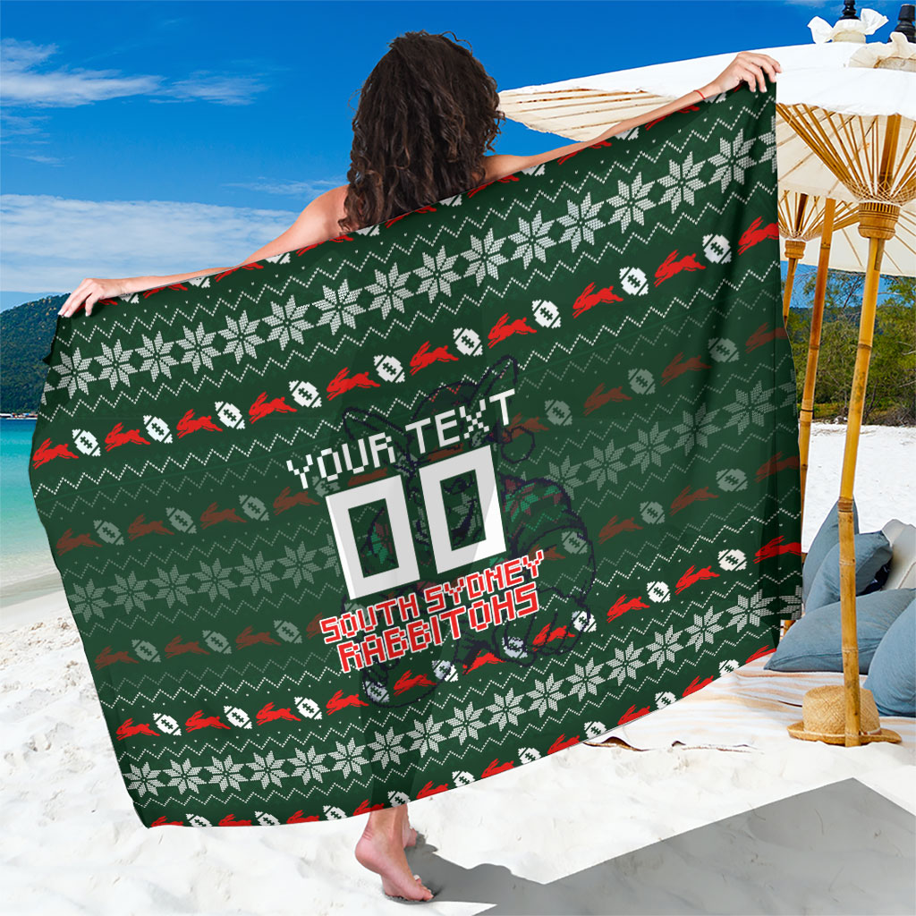 Personalized South Sydney Rabbitohs Christmas Sarong Australian Rugby Fans - Pixelated Ugly Xmas Pattern Mascot Santa