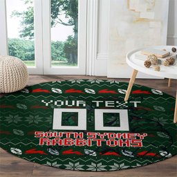 Personalized South Sydney Rabbitohs Christmas Round Carpet Australian Rugby Fans - Pixelated Ugly Xmas Pattern Mascot Santa
