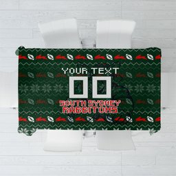 Personalized South Sydney Rabbitohs Christmas Tablecloth Australian Rugby Fans - Pixelated Ugly Xmas Pattern Mascot Santa