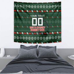 Personalized South Sydney Rabbitohs Christmas Tapestry Australian Rugby Fans - Pixelated Ugly Xmas Pattern Mascot Santa