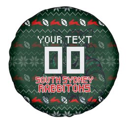 Personalized South Sydney Rabbitohs Christmas Spare Tire Cover Australian Rugby Fans - Pixelated Ugly Xmas Pattern Mascot Santa