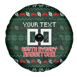 Personalized South Sydney Rabbitohs Christmas Spare Tire Cover Australian Rugby Fans - Pixelated Ugly Xmas Pattern Mascot Santa