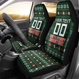 Personalized South Sydney Rabbitohs Christmas Car Seat Cover Australian Rugby Fans - Pixelated Ugly Xmas Pattern Mascot Santa