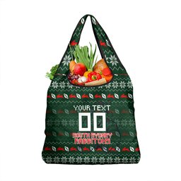 Personalized South Sydney Rabbitohs Christmas Grocery Bag Australian Rugby Fans - Pixelated Ugly Xmas Pattern Mascot Santa