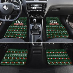 Personalized South Sydney Rabbitohs Christmas Car Mats Australian Rugby Fans - Pixelated Ugly Xmas Pattern Mascot Santa
