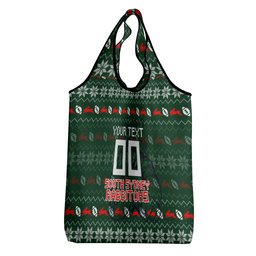 Personalized South Sydney Rabbitohs Christmas Grocery Bag Australian Rugby Fans - Pixelated Ugly Xmas Pattern Mascot Santa