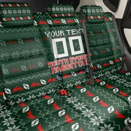 Personalized South Sydney Rabbitohs Christmas Back Car Seat Cover Australian Rugby Fans - Pixelated Ugly Xmas Pattern Mascot Santa