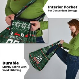 Personalized South Sydney Rabbitohs Christmas Grocery Bag Australian Rugby Fans - Pixelated Ugly Xmas Pattern Mascot Santa