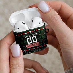 Personalized South Sydney Rabbitohs Christmas AirPods Case Australian Rugby Fans - Pixelated Ugly Xmas Pattern Mascot Santa