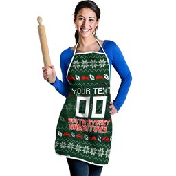 Personalized South Sydney Rabbitohs Christmas Apron Australian Rugby Fans - Pixelated Ugly Xmas Pattern Mascot Santa