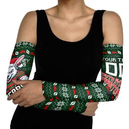 Personalized South Sydney Rabbitohs Christmas Arm Sleeves Australian Rugby Fans - Pixelated Ugly Xmas Pattern Mascot Santa