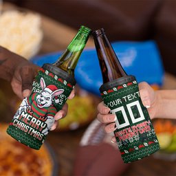 Personalized South Sydney Rabbitohs Christmas 4 in 1 Can Cooler Tumbler Australian Rugby Fans - Pixelated Ugly Xmas Pattern Mascot Santa