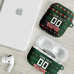 Personalized South Sydney Rabbitohs Christmas AirPods Case Australian Rugby Fans - Pixelated Ugly Xmas Pattern Mascot Santa