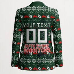 Personalized South Sydney Rabbitohs Christmas Blazer Australian Rugby Fans - Pixelated Ugly Xmas Pattern Mascot Santa