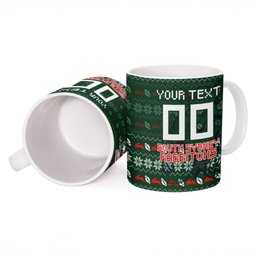 Personalized South Sydney Rabbitohs Christmas Ceramic Mug Australian Rugby Fans - Pixelated Ugly Xmas Pattern Mascot Santa