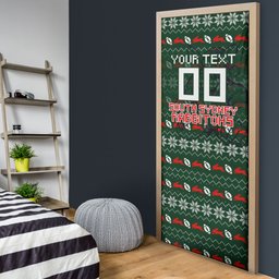 Personalized South Sydney Rabbitohs Christmas Door Cover Australian Rugby Fans - Pixelated Ugly Xmas Pattern Mascot Santa