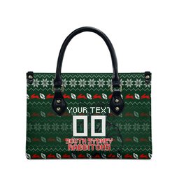 Personalized South Sydney Rabbitohs Christmas Leather Bag Australian Rugby Fans - Pixelated Ugly Xmas Pattern Mascot Santa