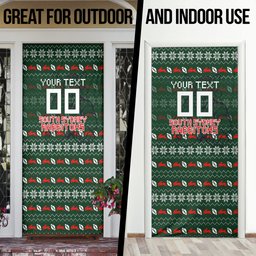 Personalized South Sydney Rabbitohs Christmas Door Cover Australian Rugby Fans - Pixelated Ugly Xmas Pattern Mascot Santa