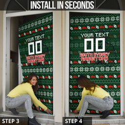 Personalized South Sydney Rabbitohs Christmas Door Cover Australian Rugby Fans - Pixelated Ugly Xmas Pattern Mascot Santa