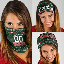 Personalized South Sydney Rabbitohs Christmas Neck Gaiter Australian Rugby Fans - Pixelated Ugly Xmas Pattern Mascot Santa