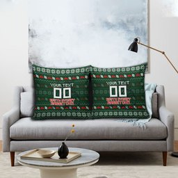Personalized South Sydney Rabbitohs Christmas Pillow Cover Australian Rugby Fans - Pixelated Ugly Xmas Pattern Mascot Santa