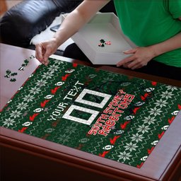 Personalized South Sydney Rabbitohs Christmas Puzzle Australian Rugby Fans - Pixelated Ugly Xmas Pattern Mascot Santa