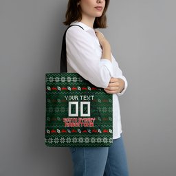 Personalized South Sydney Rabbitohs Christmas Tote Bag Australian Rugby Fans - Pixelated Ugly Xmas Pattern Mascot Santa