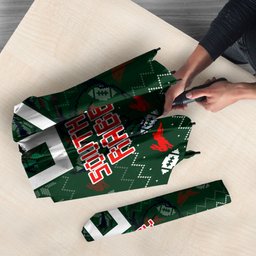 Personalized South Sydney Rabbitohs Christmas Umbrella Australian Rugby Fans - Pixelated Ugly Xmas Pattern Mascot Santa