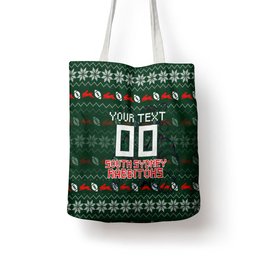 Personalized South Sydney Rabbitohs Christmas Tote Bag Australian Rugby Fans - Pixelated Ugly Xmas Pattern Mascot Santa