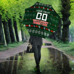 Personalized South Sydney Rabbitohs Christmas Umbrella Australian Rugby Fans - Pixelated Ugly Xmas Pattern Mascot Santa