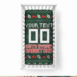 Personalized South Sydney Rabbitohs Christmas Baby Bed Cover Australian Rugby Fans - Pixelated Ugly Xmas Pattern Mascot Santa