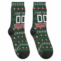 Personalized South Sydney Rabbitohs Christmas Crew Socks Australian Rugby Fans - Pixelated Ugly Xmas Pattern Mascot Santa