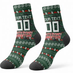 Personalized South Sydney Rabbitohs Christmas Crew Socks Australian Rugby Fans - Pixelated Ugly Xmas Pattern Mascot Santa