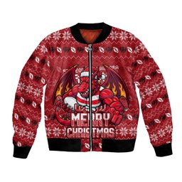 Personalized St George Illawarra Dragons Christmas Bomber Jacket Australian Rugby Fans - Pixelated Ugly Xmas Pattern Mascot Santa